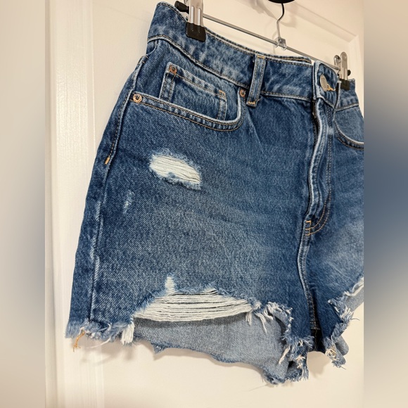 Primark High Waisted Blue Distressed Jean Shorts Size- 6 - Picture 2 of 5